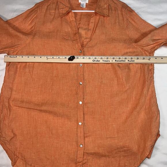 Sigrid Olsen Shirt Womens Plus Size 1X Coral Orange Linen Roll-Tab Sleeve Button - Picture 10 of 15